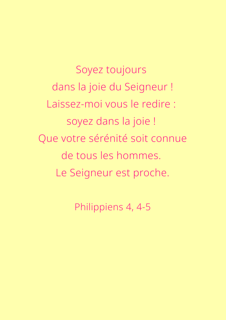 Citation biblique sur la joie et la sérénité, avec une mise en page colorée et un fond jaune.
