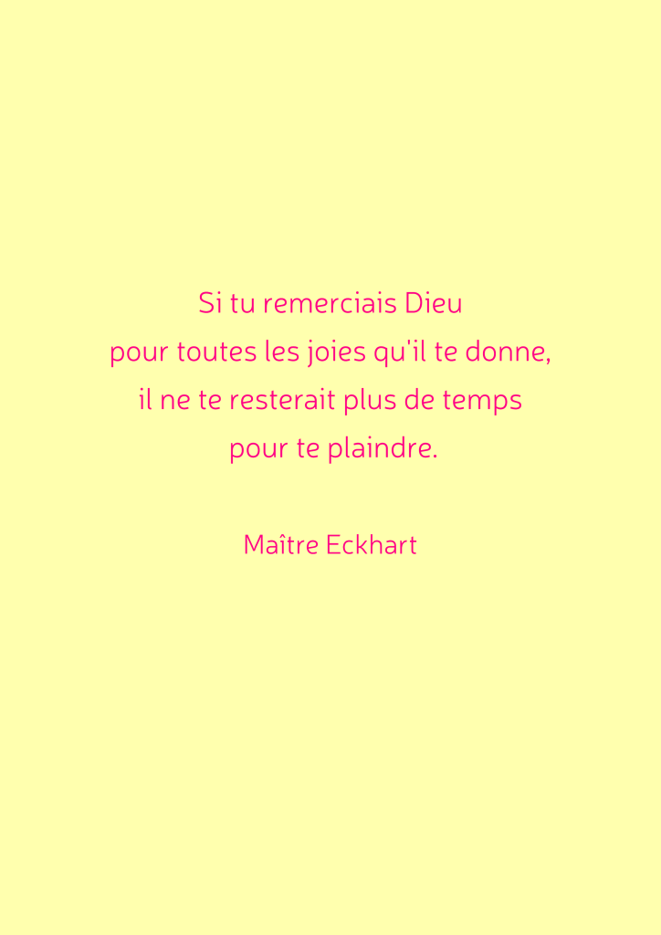Citation inspirante de Maître Eckhart sur la gratitude envers Dieu, sur un fond jaune