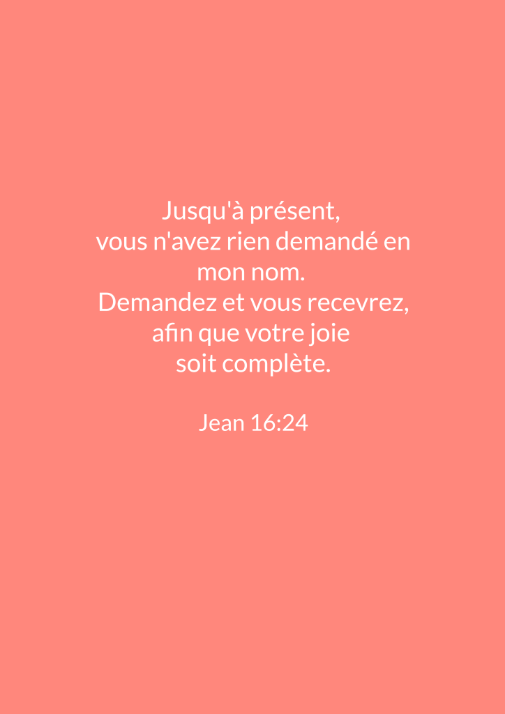 Citation biblique de Jean 16:24 sur fond rose.