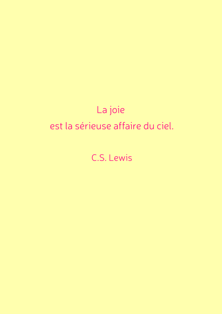 Citation de C.S. Lewis sur la joie, texte sur fond jaune clair.