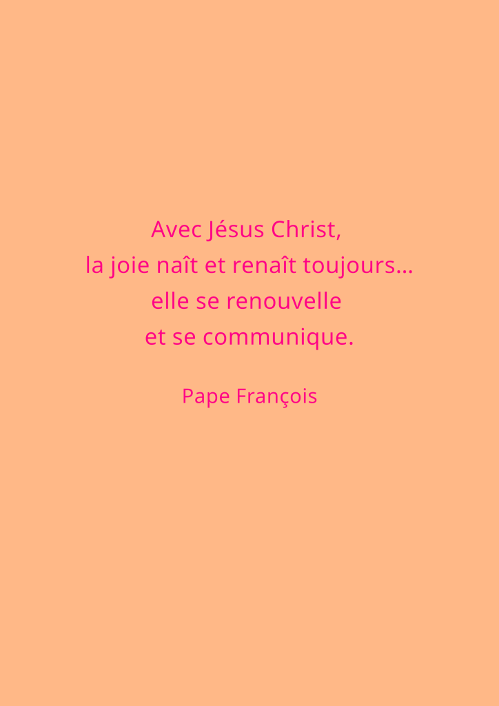 Citation du Pape François sur la joie en lien avec Jésus-Christ sur un fond pastel.