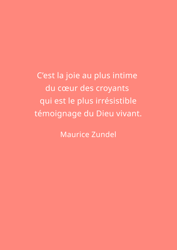 Citation de Maurice Zundel sur la joie des croyants sur fond rose.