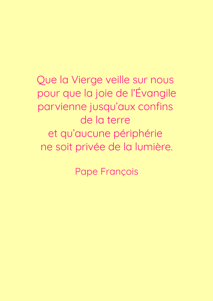 Citation du Pape François sur la joie de l'Évangile sur fond jaune.